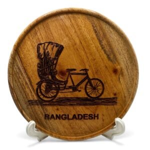 Rickshaw Wooden artwork Round monogram for table or desk with stand