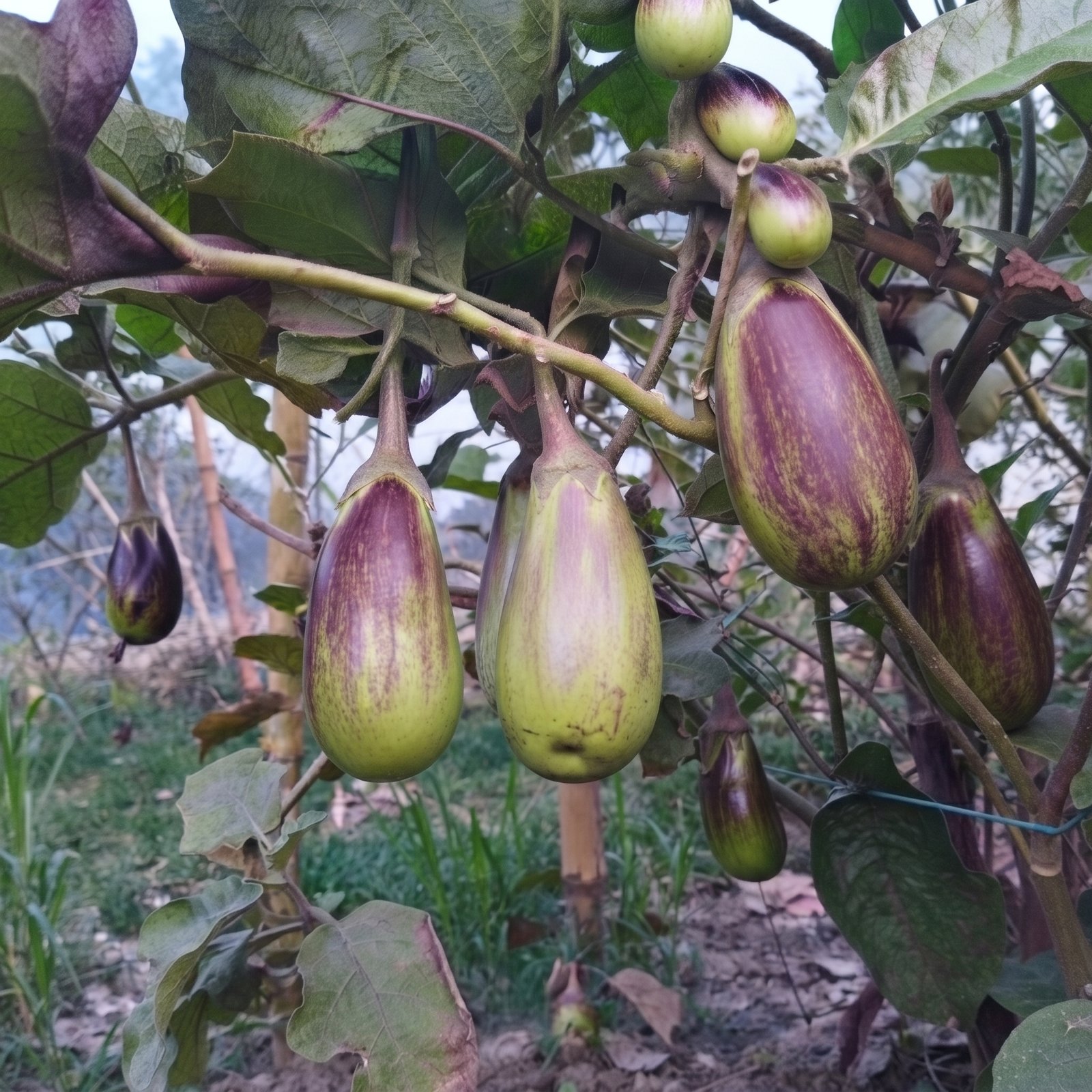 Premium Brinjal Shayola Variety Seeds showcasing uniform purple-green eggplants with productive growth, perfect for backyard gardens, market growers, and South Asian cooking.
