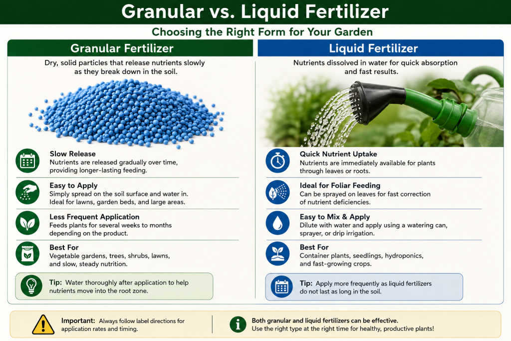Granular vs. Liquid; Organic vs. Synthetic.
